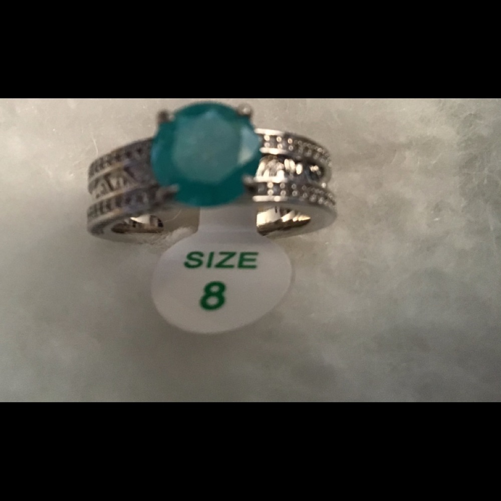 Baby blue ice crystal triple rhodium plated band